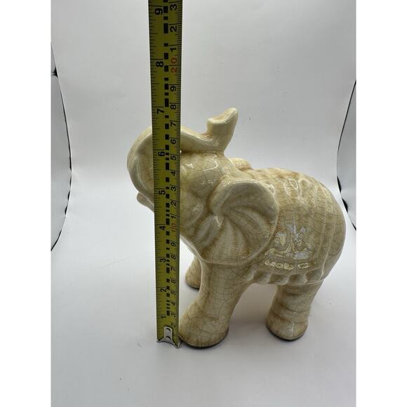 Vintage Crackle Glazed Decorative Asian Elephant Statue Cream 7 Inches - Picture 8 of 10
